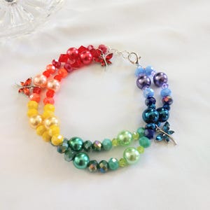 Rainbow Sparkle Bead Double Strand Dragonfly Bracelet