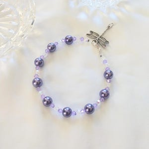 Purple Sparkle Bead Dragonfly Bracelet