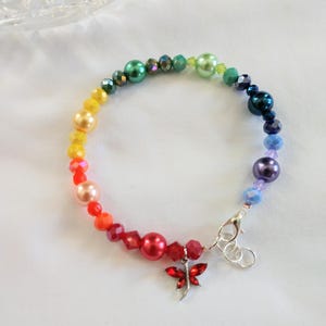 Rainbow Sparkle Bead Single Strand Dragonfly Bracelet