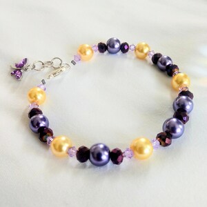 Purple and Yellow Sparkle Bead Dragonfly Bracelet