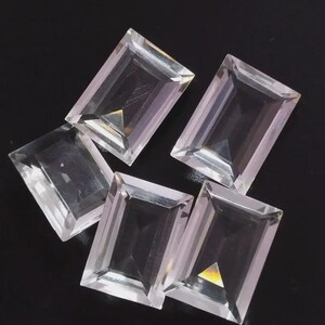 Gema retangular de quartzo cristal natural, pedra facetada transparente para fabricação de joias (4x6–20x30 mm)