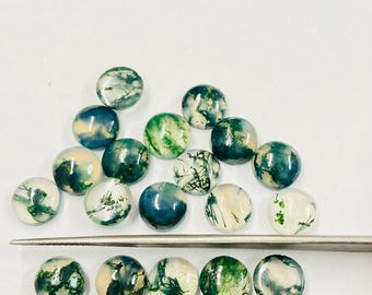 Natural Moss Agate Round Cabochon: Calibrated Loose Gemstone (3mm-20mm)