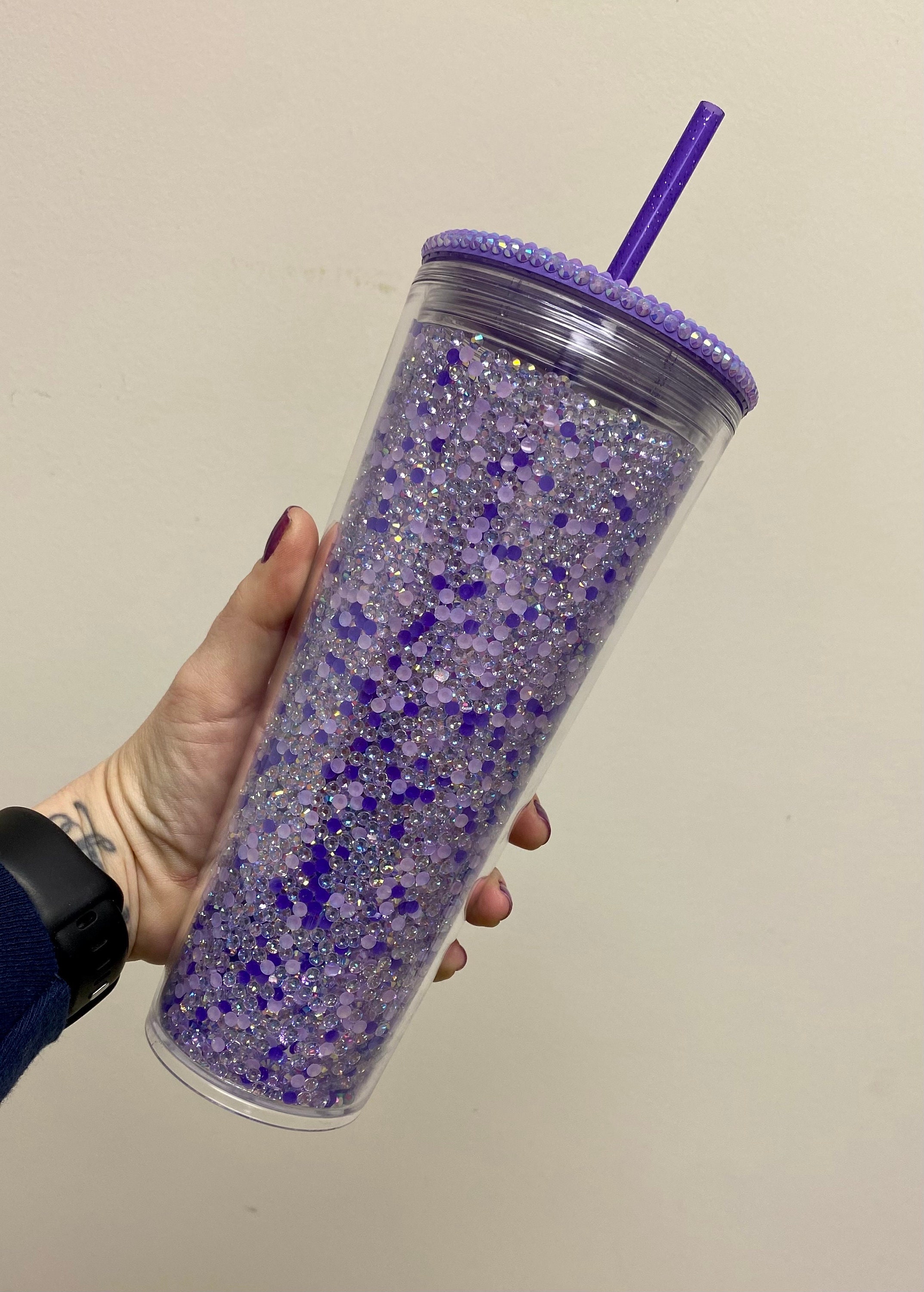 24oz Acrylic Jelly Rhinestone/HEART glitter filled tumbler