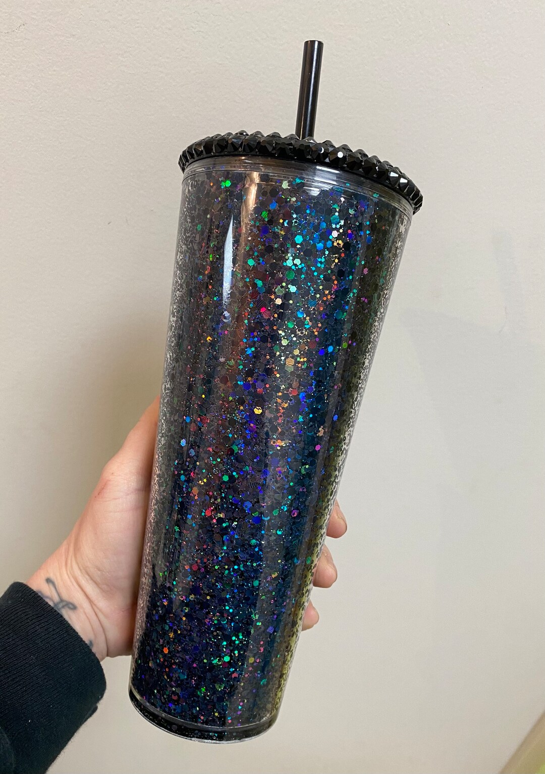 24 Oz Black Rainbow Color Shifting Glitter Tumbler Cup Etsy