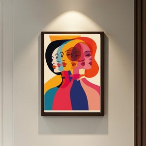 Abstract Female Portrait Print: Colorful Pop Art, Mid-Century Modern (Digital Download)