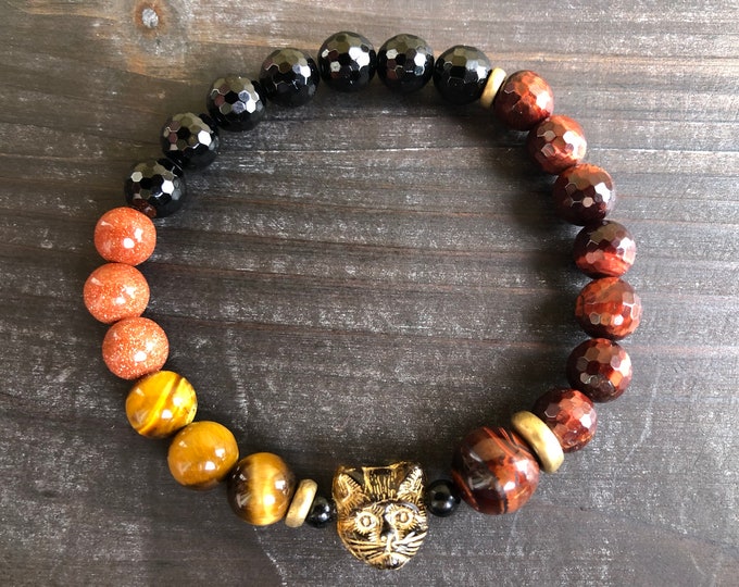 Egyptian Goddess Bastet Bast Gemstone Stretch Bracelet Etsy