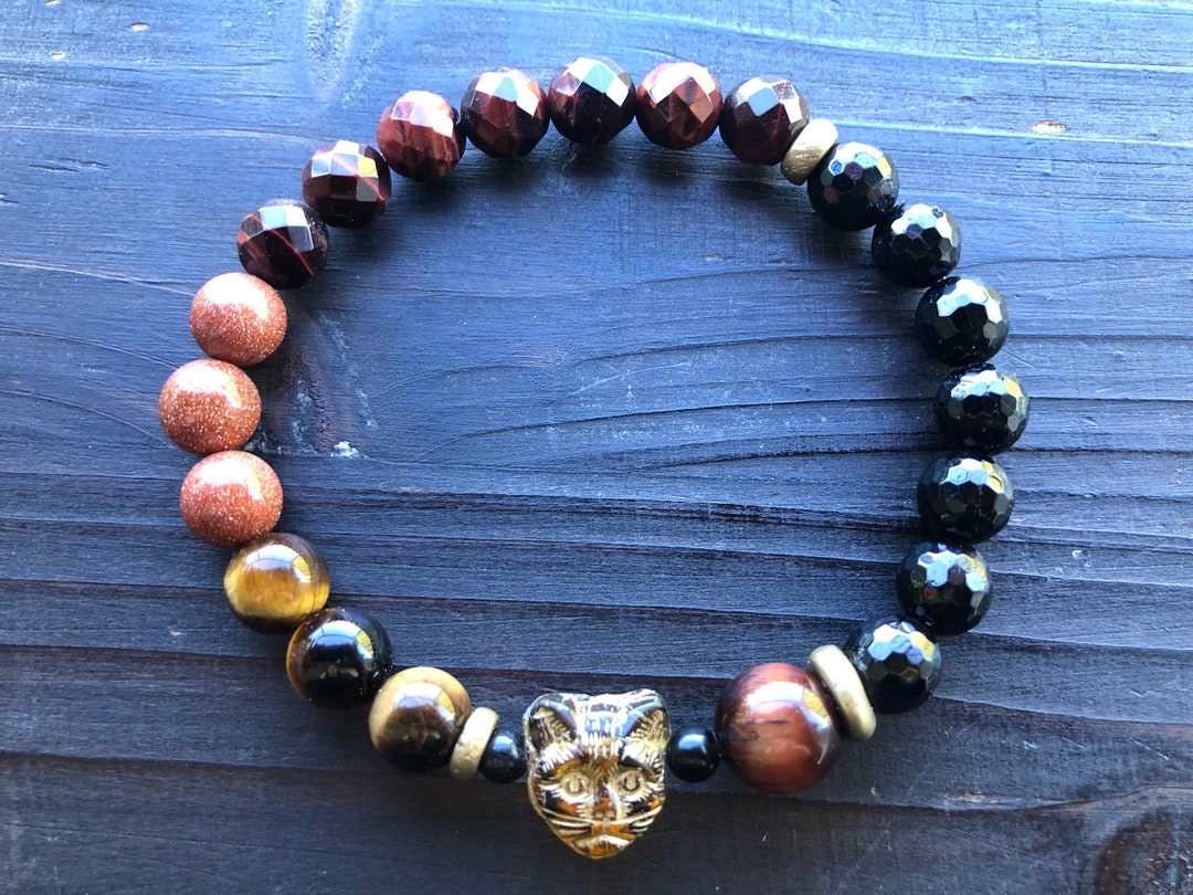 Egyptian Goddess Bastet Bast Gemstone Stretch Bracelet 7.5 Wrist