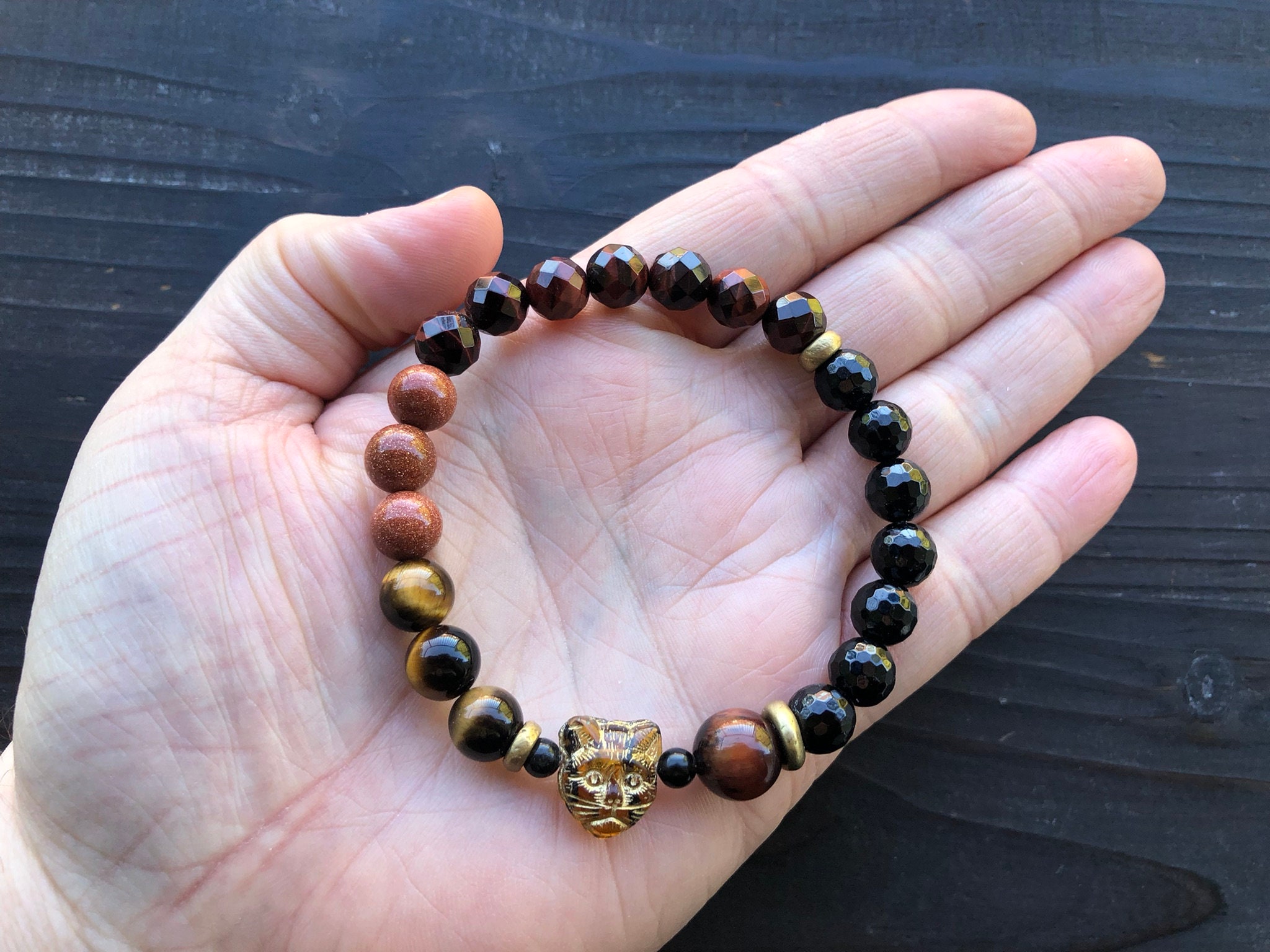 Egyptian Goddess Bastet Bast Gemstone Stretch Bracelet Etsy