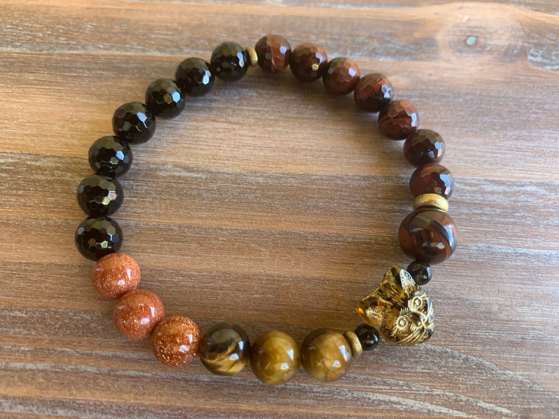 Egyptian Goddess Bastet Bast Gemstone Stretch Bracelet Etsy