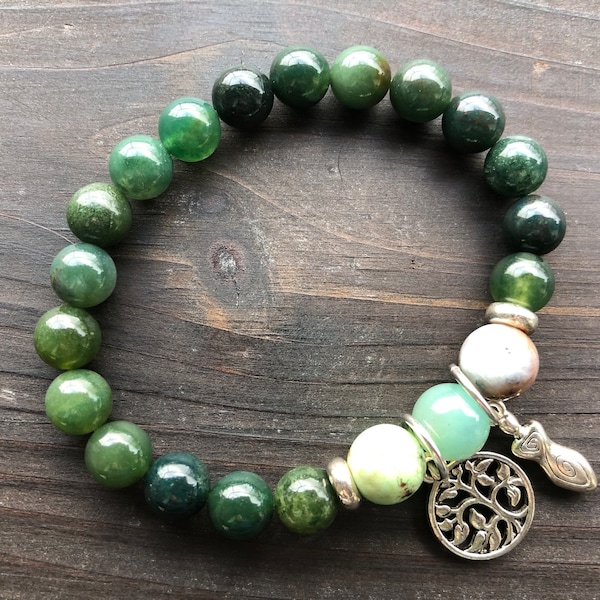 Greek Goddess Gaia - Mother Earth - Gemstone Stretch Bracelet 7.5" Wrist (Growth and Abundance)