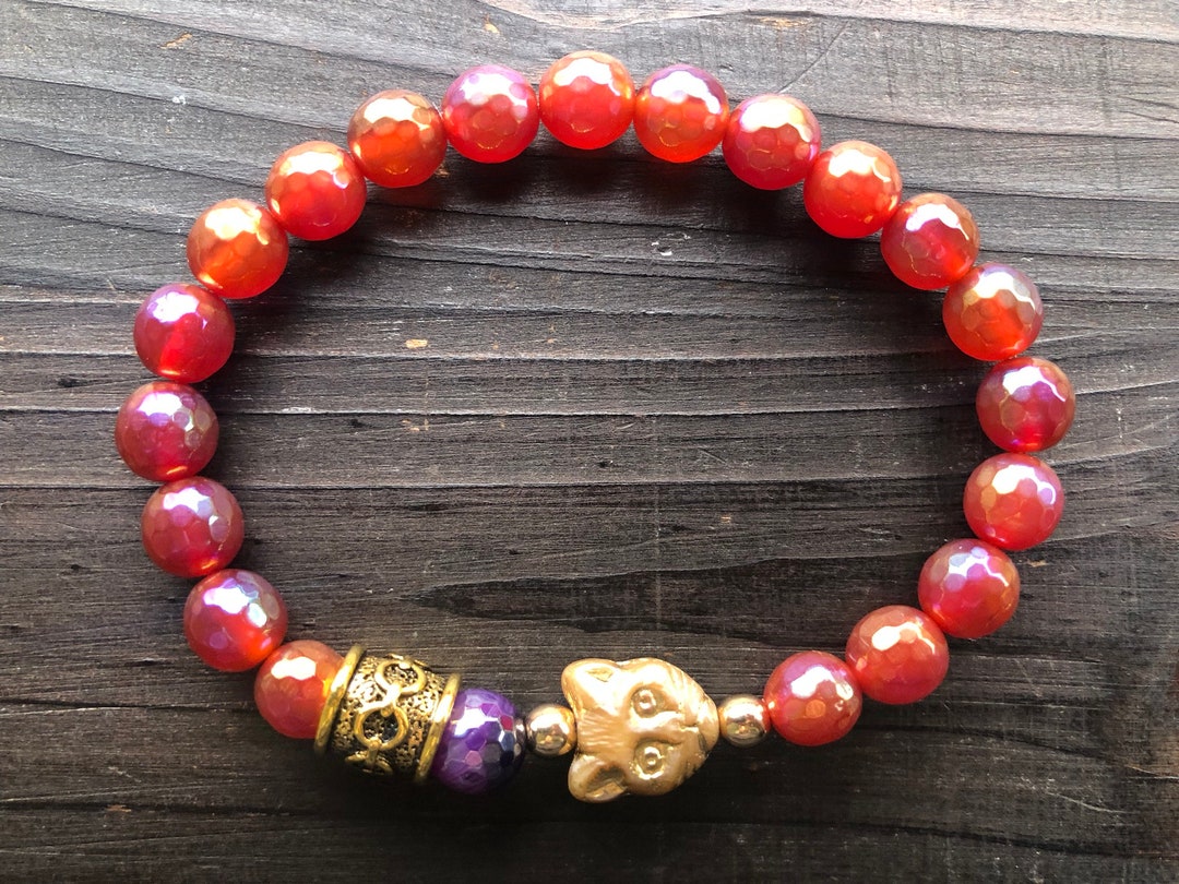 Bast Bastet Egyptian Goddess of Beauty Gemstone Stretch Bracelet Mystic