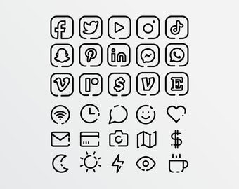 Social media icons - minimal. brands and matching icons. modern and simple . professional design. black & white. png, svg, eps, ai included.