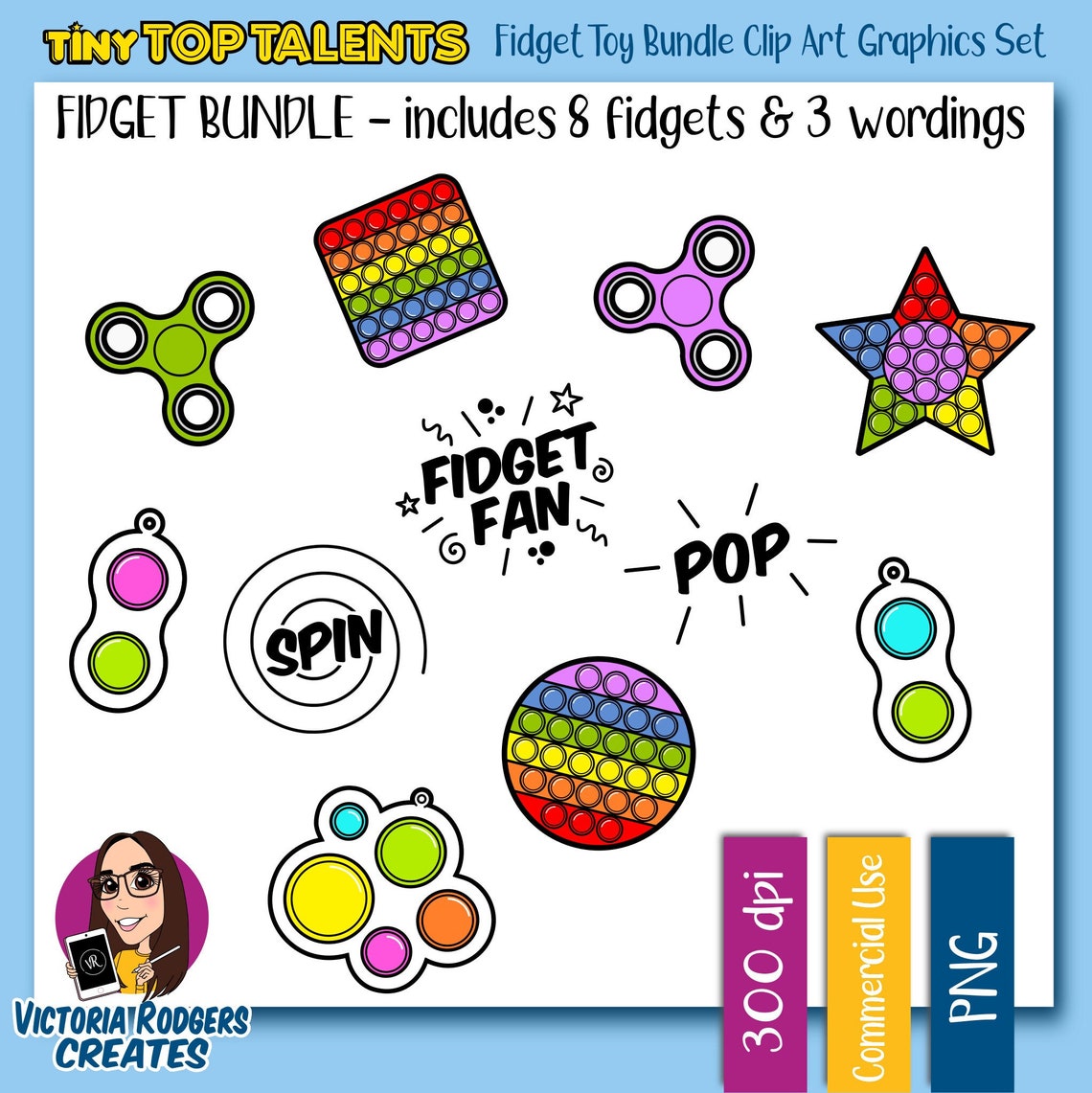 Fidgets only pop it fidget toy spinner clip art png bundle | Etsy