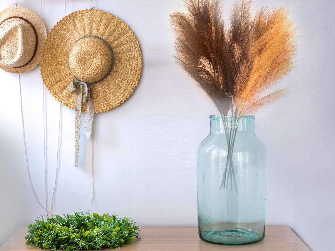 Pampas vase floor/ large glass floor vase/ jug vase for pampas Etsy