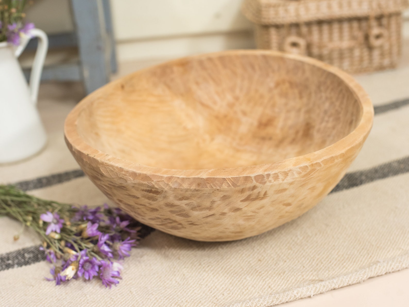 Dough bowl centerpiece with handles / VINTAGE/ Hand carved Etsy