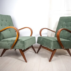 halabala armchairs , sage green upholstery, vintage and restored.