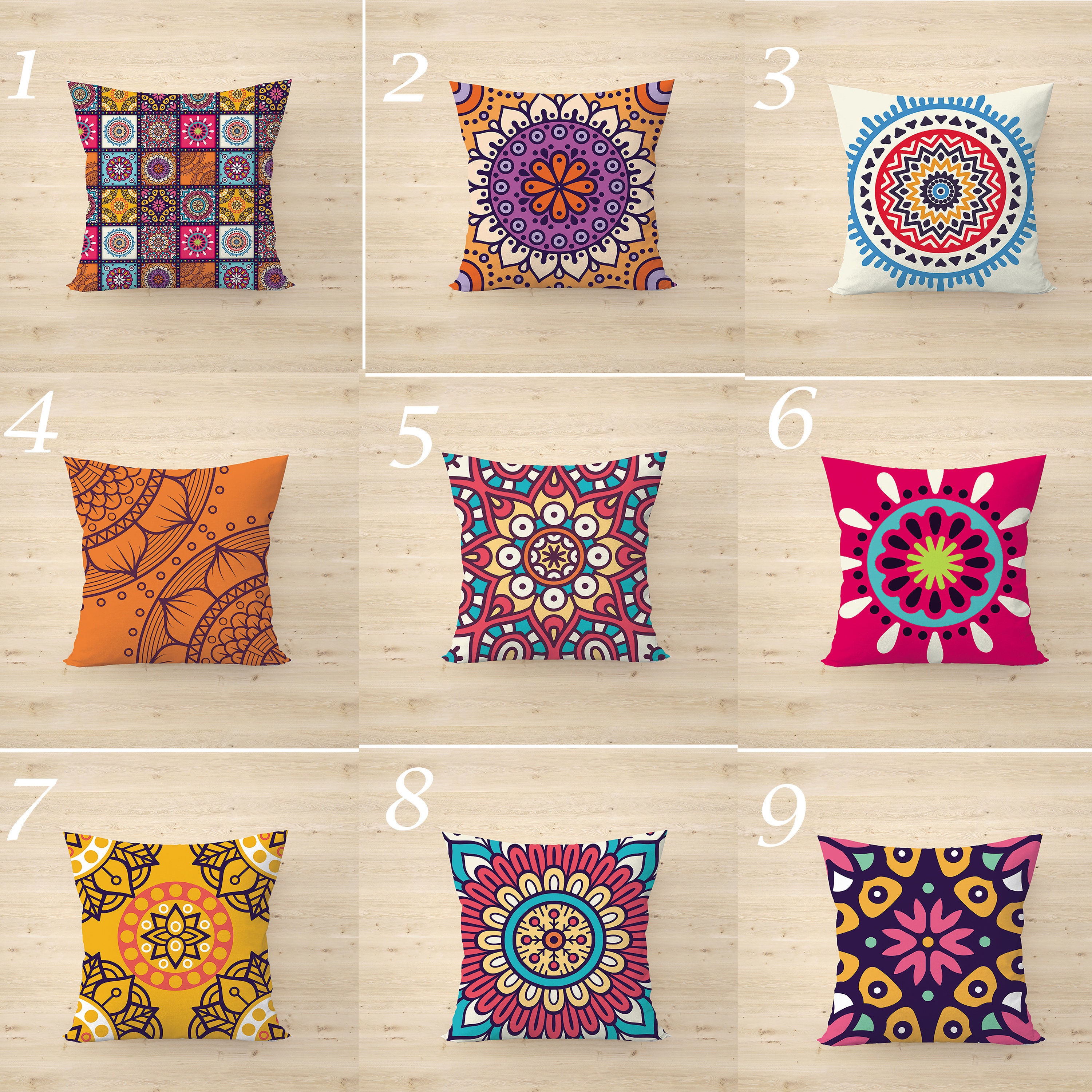 A Allywit Indian Mandala Floor Pillows Round Bohemian Cushion Pillows Cover Case Cushions 