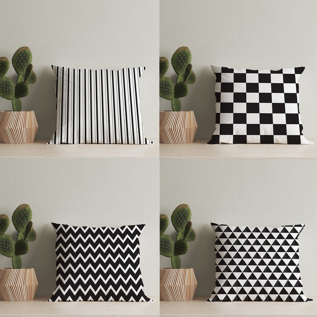 Black and White Check Pillow Cover.neutral Checkered Pillow Cover.elegant Decorative Pillow. Etsy