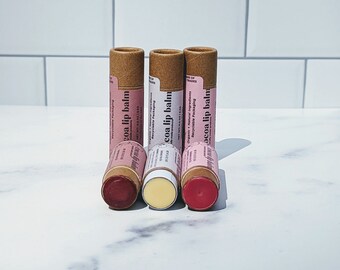Cocoa Lip Balm Collection | Set of 3 Made with Organic Cocoa Butter | Plastic Free