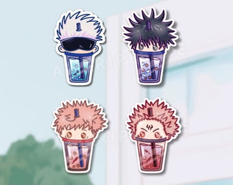 Cute Kaisen Anime Boba Sticker | JJK | Chibi Set Pack | Kawaii Gift for Her Him | Waterproof Laptop Water Bottle Car Bumper Sticker Decal