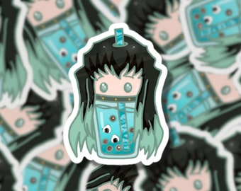 Demon Mist Breathing Anime Boba Drink Sticker | Chibi Anime Sticker | Kawaii Gift for Her Him | Laptop Water Bottle Car Bumper Sticker Decal