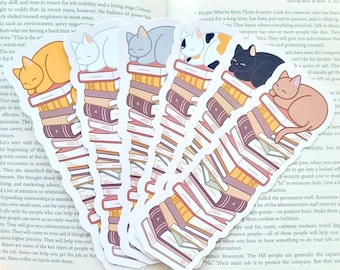 Sleeping Cat Book Stack Bookmark: Book Lover Gift