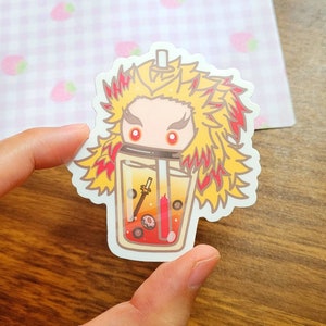 Demon Fire Breathing Anime Boba Drink Sticker | Thick Weatherproof Waterproof Matte Sticker image 2