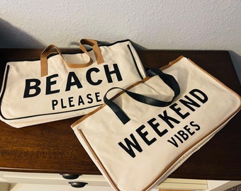  Weekend Vibes Canvas Tote Bag, Beach Bag, Beach Tote