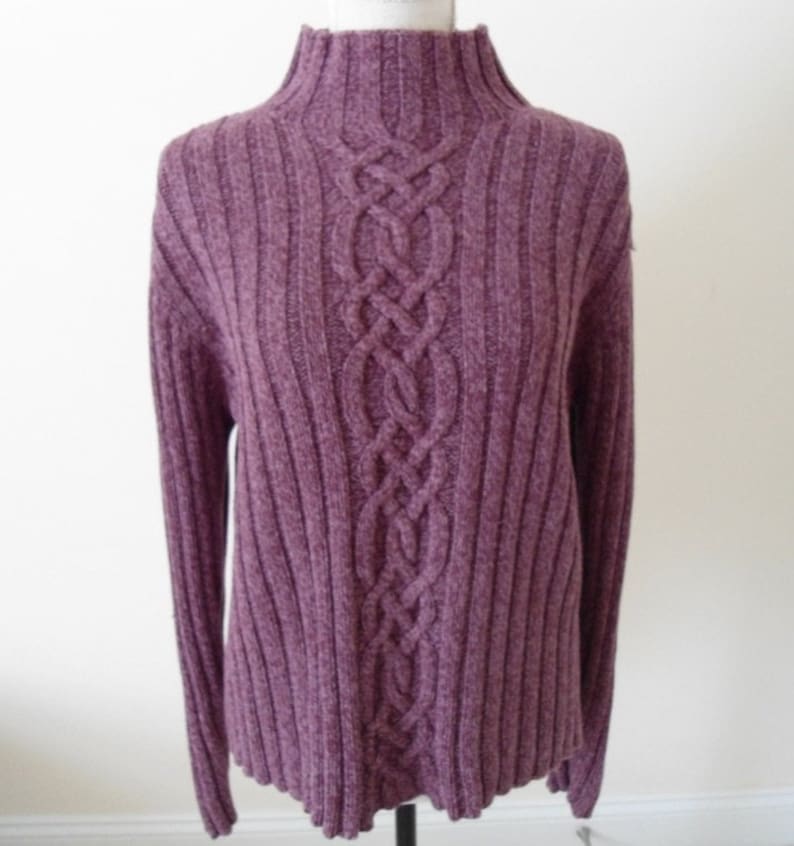 LL Bean Womens Purple Cable Knit Sweater Heavy Mock Turtleneck | Etsy