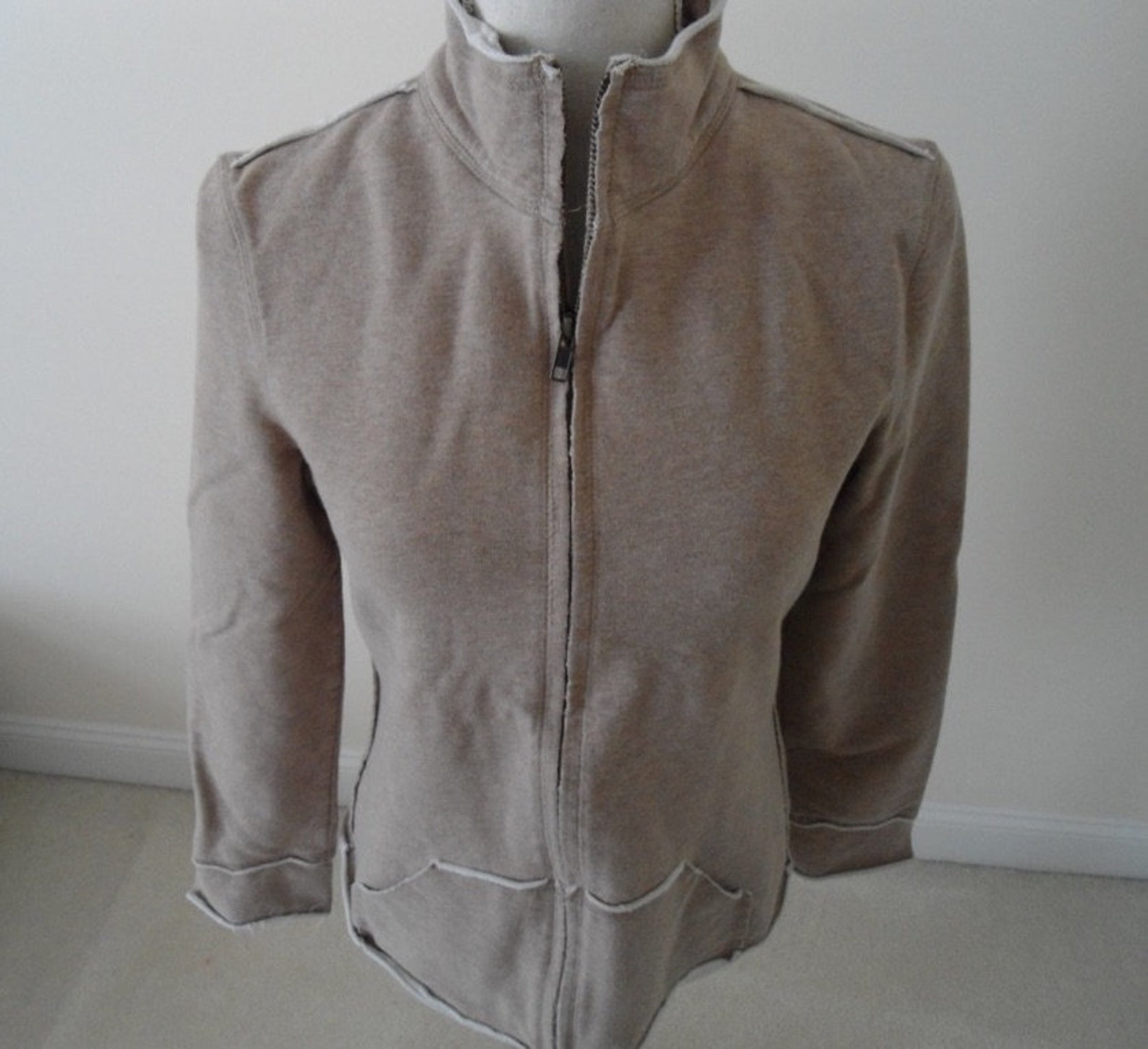 GAP Womens High Collar Zip Up jacket Tan Beige Vintage Etsy