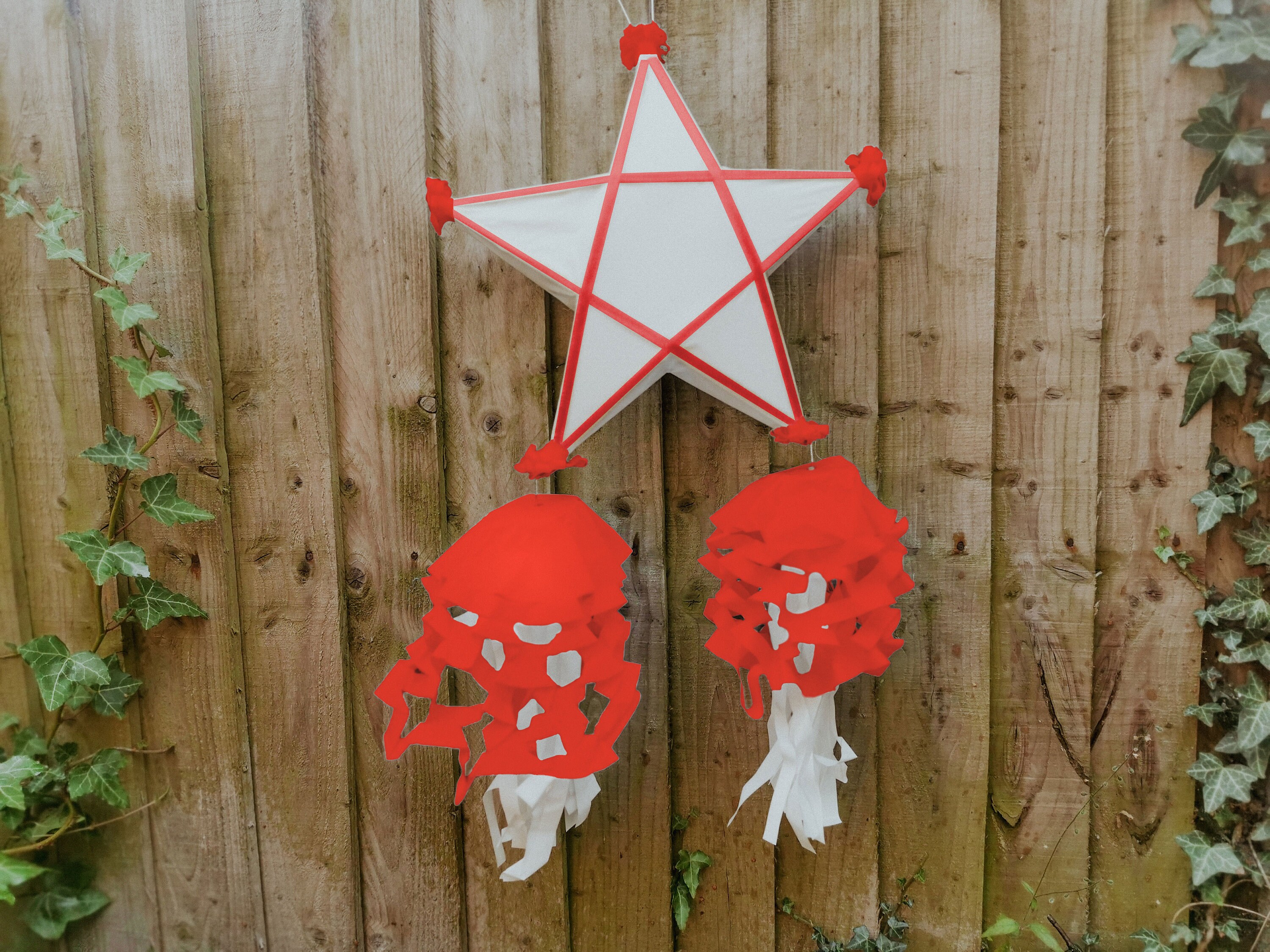 Christmas Parol DIY Kit / Philippines Tradition / Red and White Trim /  Hanging decoration / Christmas Lantern / XPARWHITE, image size:3000x2250