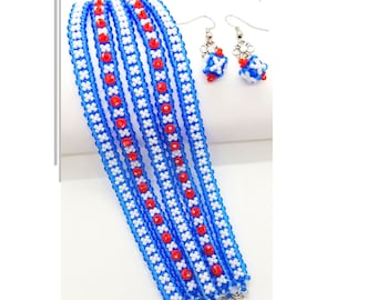 Tutorial de abalorios / Patrón de pulsera y aretes de rayas y estrellas con cuentas - Instrucciones en PDF para descarga instantánea, diseño ZsuBeads