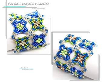 Beading Tutorial / Pattern Reversible Persian Mosaic Bracelet / bugle beads - Instant download PDF instructions, ZsuBeads design