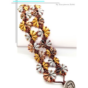 Beading Tutorial / Pattern Gerbera Bracelet with DropDuo  bead and leather cord - Instant download PDF instructions, ZsuBeads design