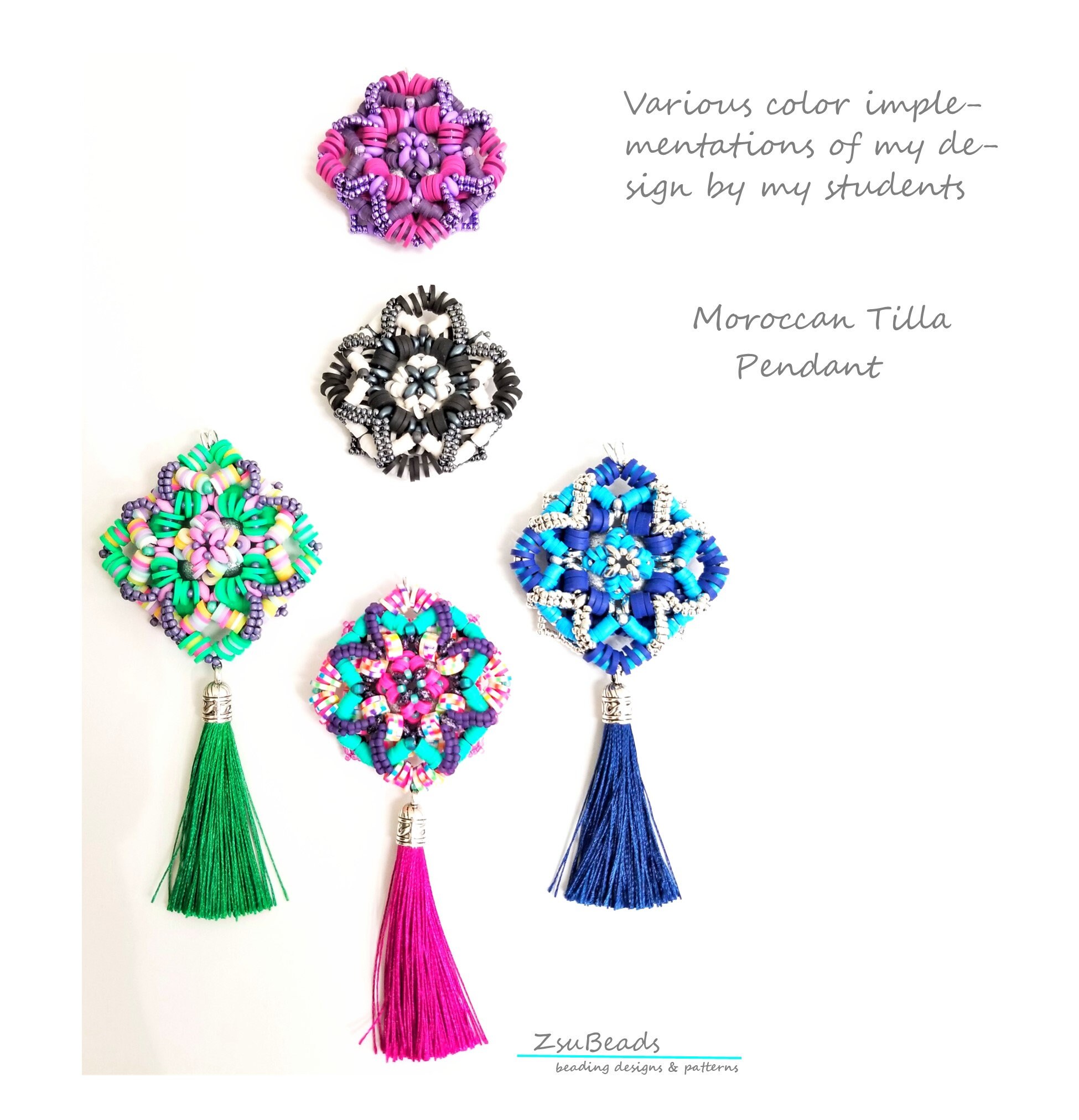 Beading Tutorial / Pattern Moroccan Tiles Pendant With Polymer Etsy