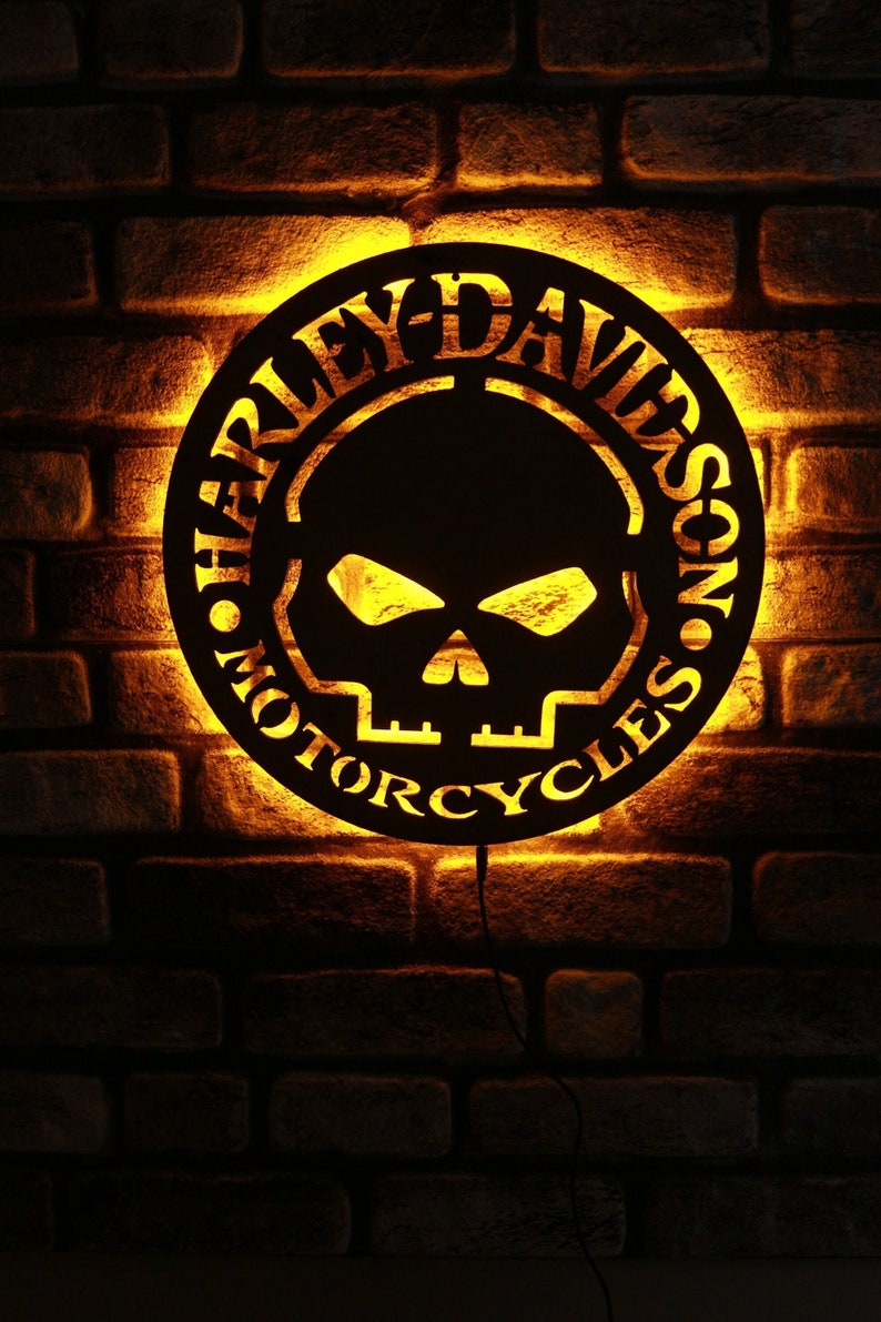 Harley Davidson Wall Artlighted Harley Davidsonbirhday Etsy