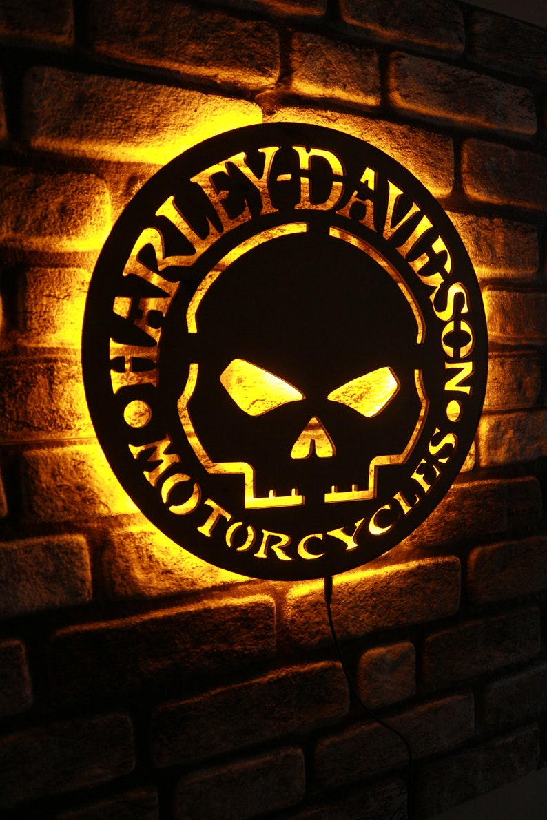 Harley Davidson Wall Artlighted Harley Davidsonbirhday Etsy