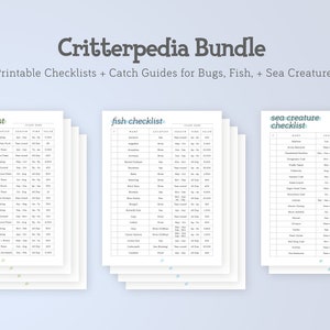 Minimalistische ACNH Critterpedia-checklist + vangstgidsbundel | Afdrukbare lijsten met insecten, vissen en zeedieren | Digitale download A4 GoodNotes