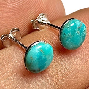 Turquoise Stud Earrings, Genuine Turquoise 6mm Studs, 925 Sterling Silver Stud Earrings, Dainty Minimalist Studs, Boho Gift
