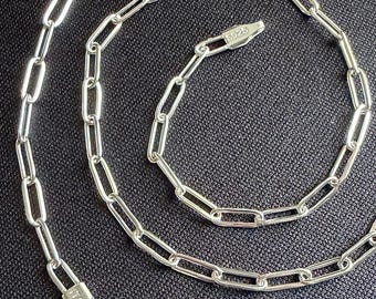 Collar con cadena de clip de plata de ley, 3 mm, 925, fabricado en Italia, collar de plata para combinar con otras joyas, regalo para ella.