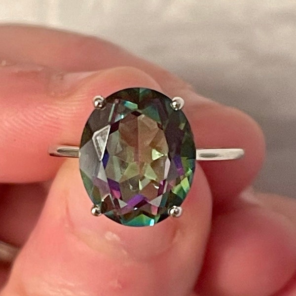 Mystic Topaz Ring Sterling Silver 925, November Birthstone Ring Sterling Silver,  Mystic Topaz Jewelry, Rainbow Ring Women, Oval Ring