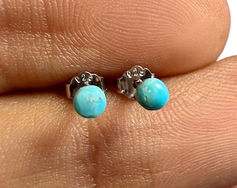 Turquoise Stud Earrings, 3mm Genuine Turquoise, 925 Sterling Silver, Tiny Minimalist Jewelry, December Birthstone Gift