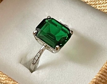 Emerald Ring For Women silver Ring Women 925 Sterling Silver Ring Emerald Cut Emerald Ring Silver Gift For Her Gift For Women