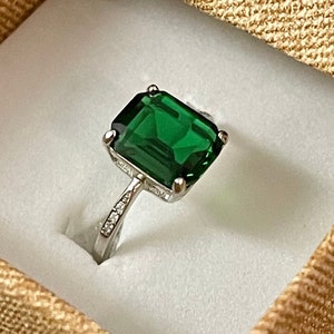 Emerald Ring For Women silver Ring Women 925 Sterling Silver Ring Emerald Cut Emerald Ring Silver Gift For Her Gift For Women