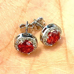 Ruby CZ Stud Earrings 9mm Round 925 Sterling Silver Sparkling Elegant Women’s Jewelry Gift for Her