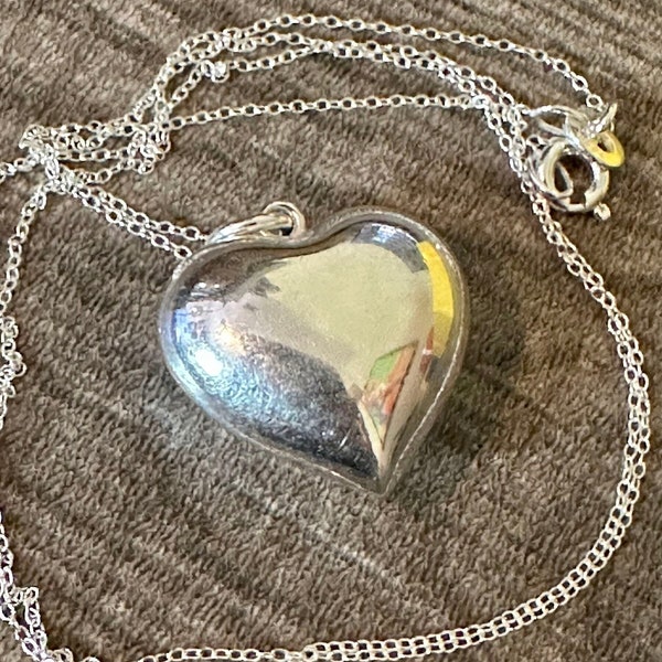 Puffed  Heart Necklace, Heart Pendant Necklace Sterling Silver, Heart Pendant,925 Sterling Silver, Heart Charm Necklace, Silver Necklace