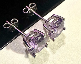 925 Sterling Silver Amethyst Stud Earrings for Women 6MM Birthstone Gift