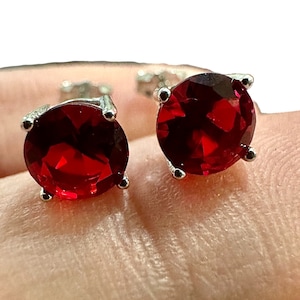 Ruby Stud Earrings 6mm Round – Sterling Silver 925 Jewelry for Women – July Birthstone Gift – Minimalist Red Gemstone Post Earrings