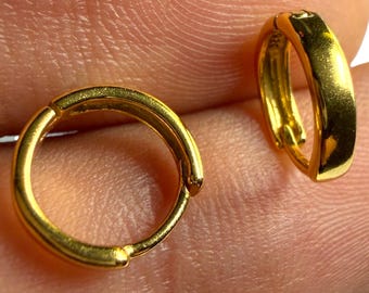 Pendientes Huggie dorados de plata de ley 925, aros pequeños de 10 mm, chapados en oro de 14k, hipoalergénicos, regalo para ella.