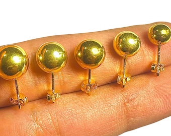 Gold Ball Stud Earrings, 925 Sterling Silver Gold Plated Stud Earrings, Minimalist Round Bead Studs 3mm-12mm Everyday Gift